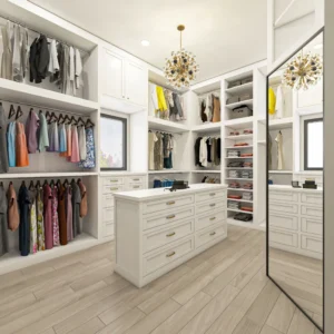 Spacious walk-in closet with elegant design.